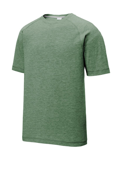 Sport-Tek PosiCharge Tri-Blend Wicking Raglan Tee - Forest Green Heather - flat front
