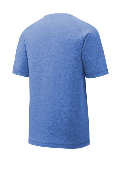 Sport-Tek PosiCharge Tri-Blend Wicking Raglan Tee - True Royal Heather - flat back
