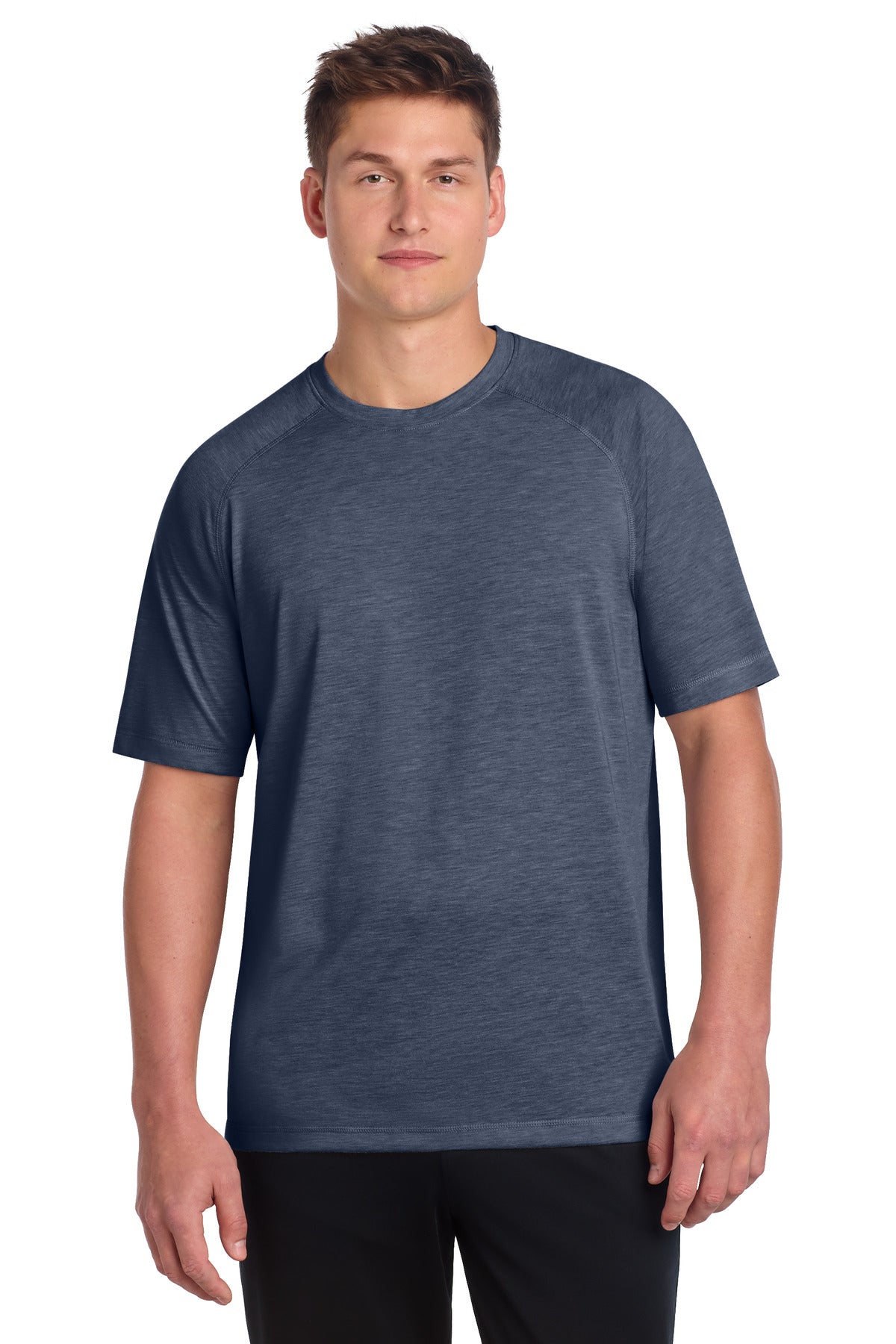 Sport-Tek PosiCharge Tri-Blend Wicking Raglan Tee - True Navy Heather - front