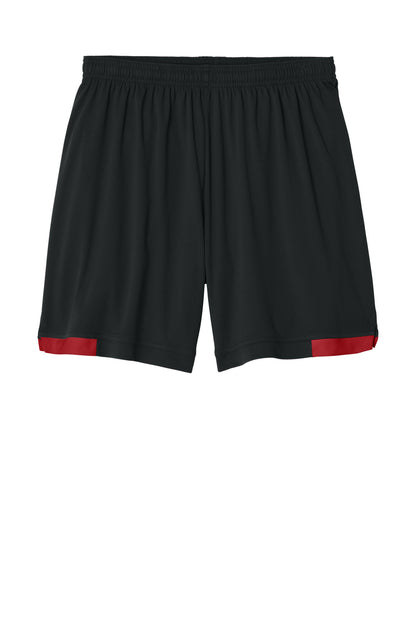 Sport-Tek Club 7 Short - Black/ Deep Red - flat front