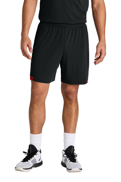 Sport-Tek Club 7 Short - Black/ Deep Red - front