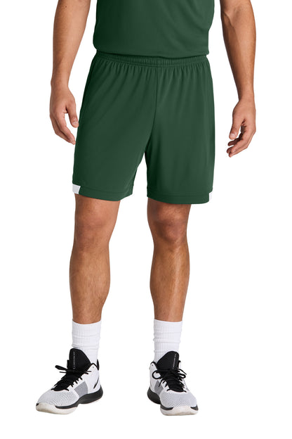 Sport-Tek Club 7 Short - Forest Green/ White - front