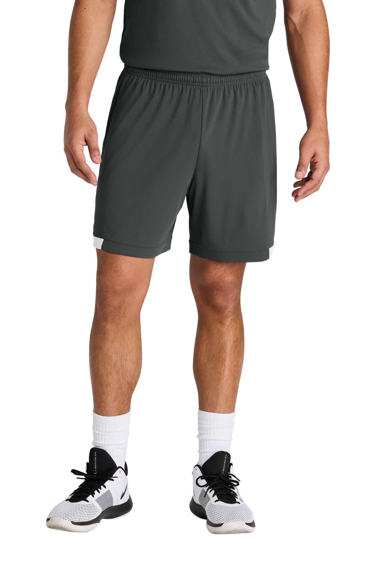 Sport-Tek Club 7 Short - Iron Grey/ White - front