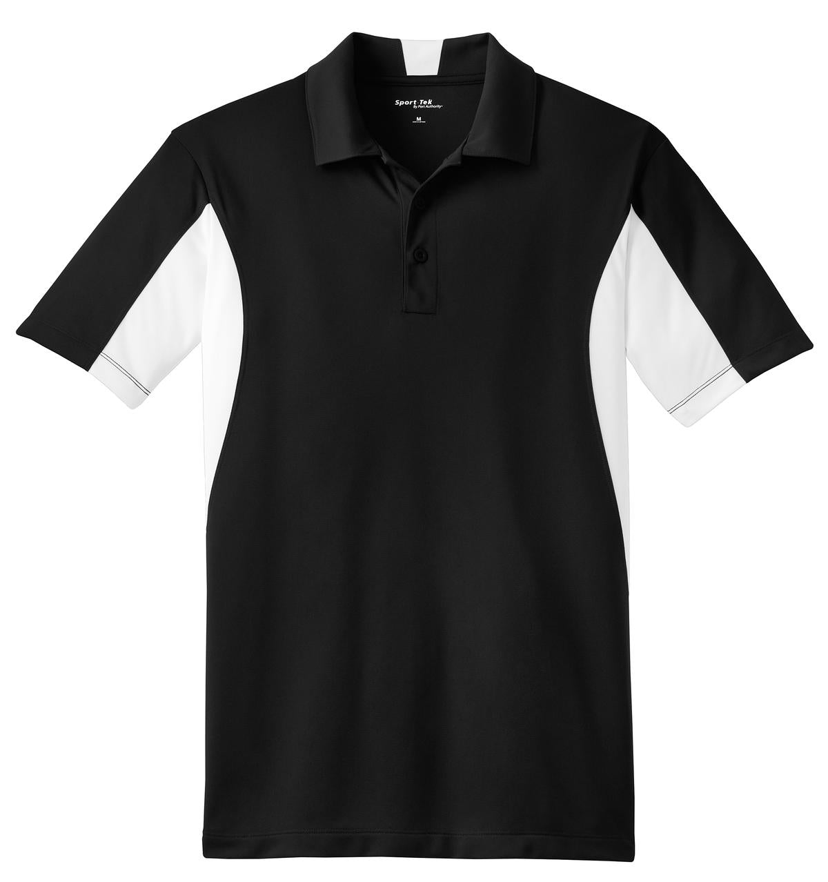 Sport-Tek Side Blocked Micropique Sport-Wick Polo - Black/ White - flat front