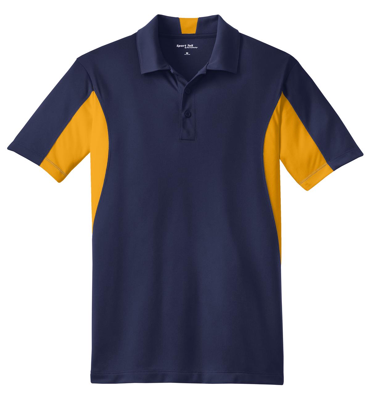 Sport-Tek Side Blocked Micropique Sport-Wick Polo - True Navy/ Gold - flat front