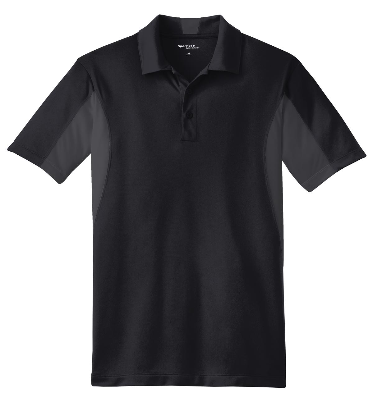 Sport-Tek Side Blocked Micropique Sport-Wick Polo - Black/ Iron Grey - flat front