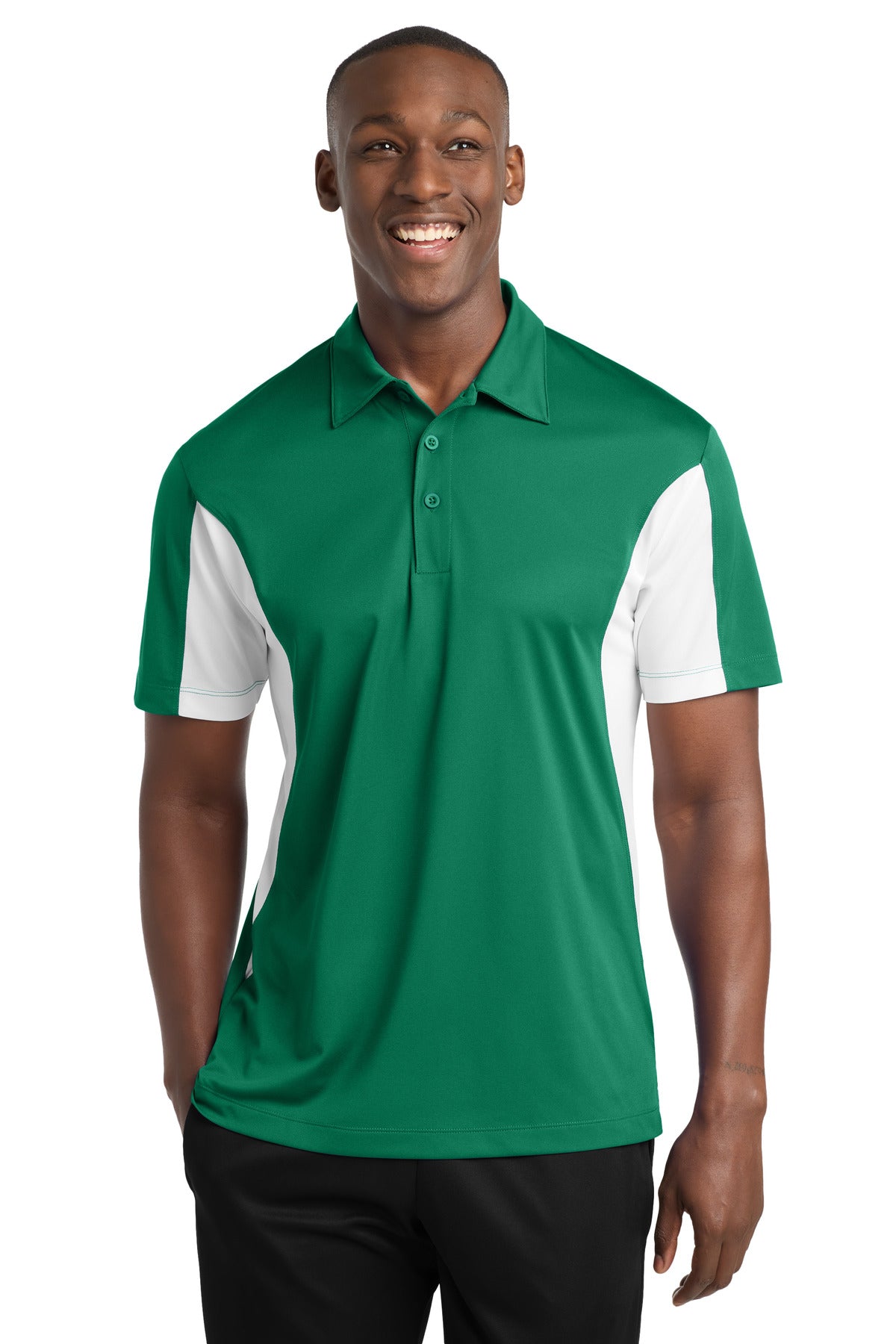 Sport-Tek Side Blocked Micropique Sport-Wick Polo - Kelly Green/ White - front
