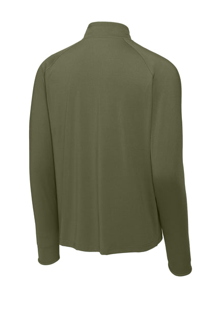 Sport-Tek Sport-Wick Stretch 1/4-Zip Pullover - Olive Drab Green - flat back
