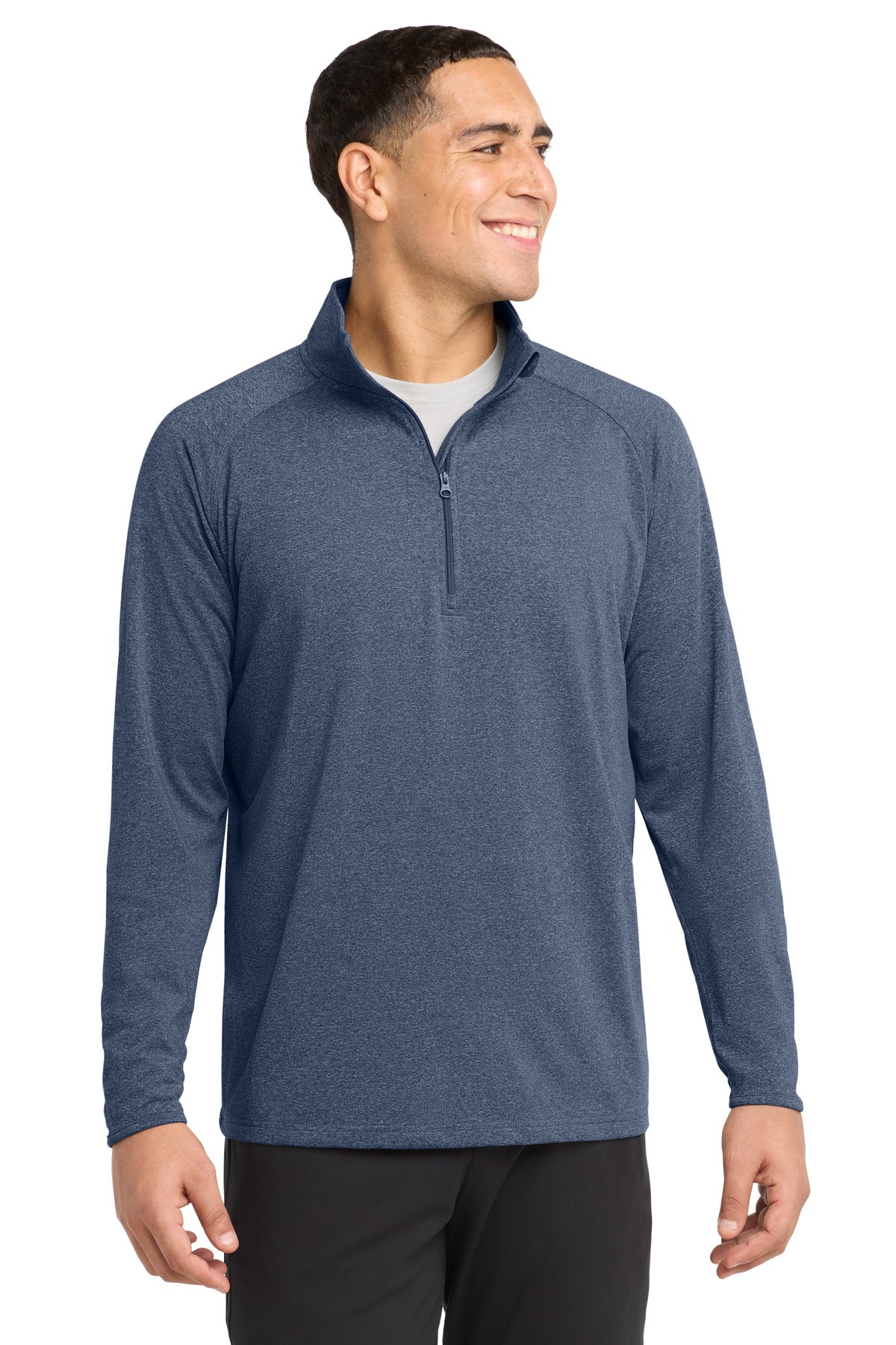 Sport-Tek Sport-Wick Stretch 1/4-Zip Pullover - True Navy Heather - front