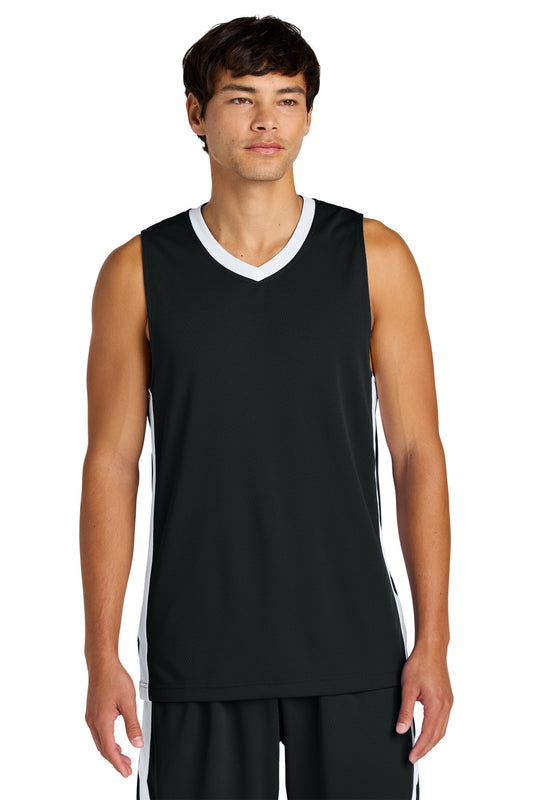 Sport-Tek Rival Basketball Rev Jersey - Black/ White - front