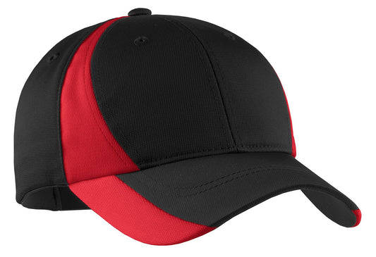 Sport-Tek Dry Zone Nylon Colorblock Cap - Black/ True Red - front