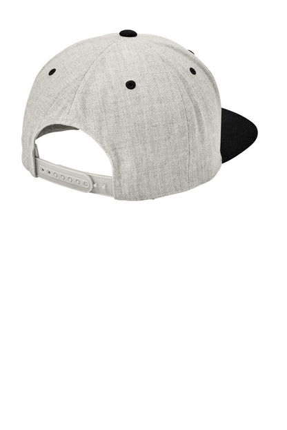 Sport-Tek YP Classics Flat Bill Snapback Cap - Heather Grey/ Black - flat back