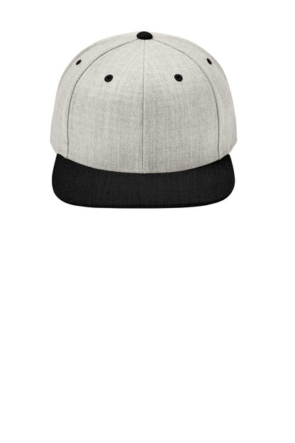 Sport-Tek YP Classics Flat Bill Snapback Cap - Heather Grey/ Black - flat front