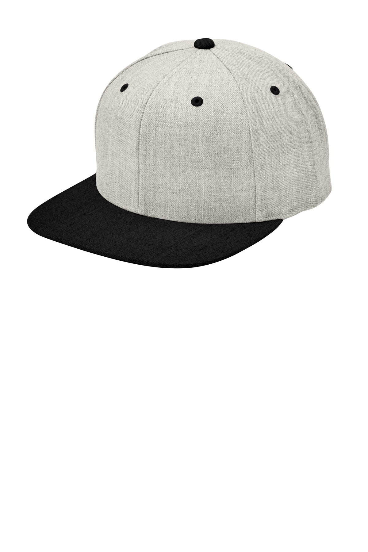 Sport-Tek YP Classics Flat Bill Snapback Cap - Heather Grey/ Black - front
