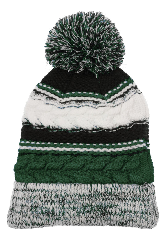 Sport-Tek Pom Pom Team Beanie - Forest Green/ Black/ White - front