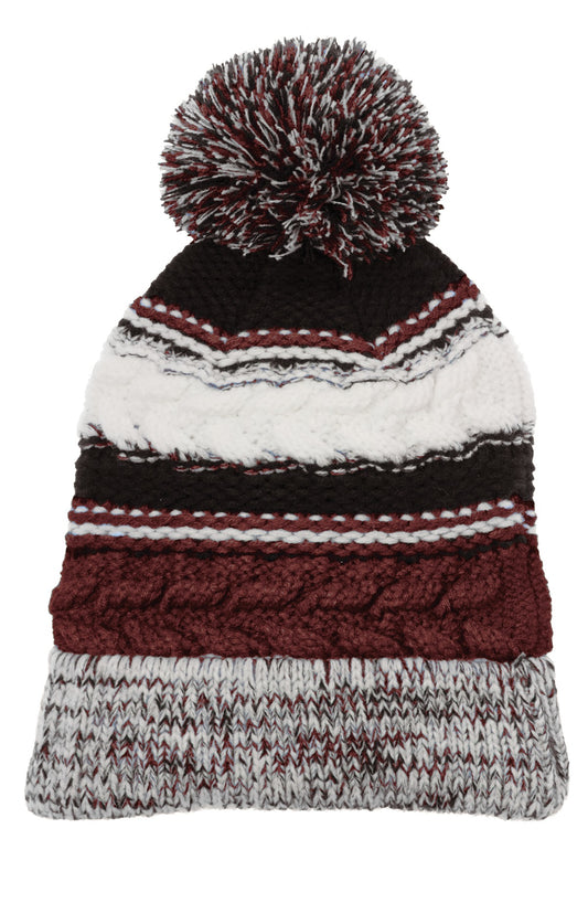 Sport-Tek Pom Pom Team Beanie - Maroon/ Black/ White - front