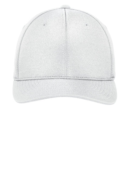 Sport-Tek Flexfit Cool & Dry Poly Block Mesh Cap - White - flat front
