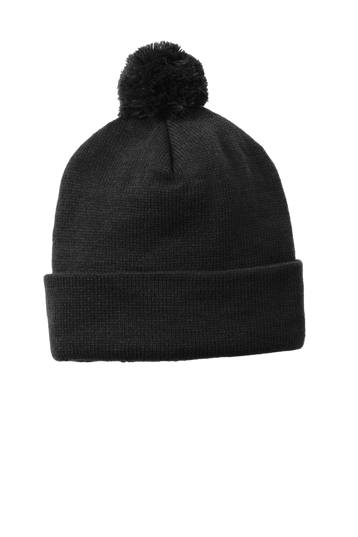 Sport-Tek Solid Pom Pom Beanie - Black - front