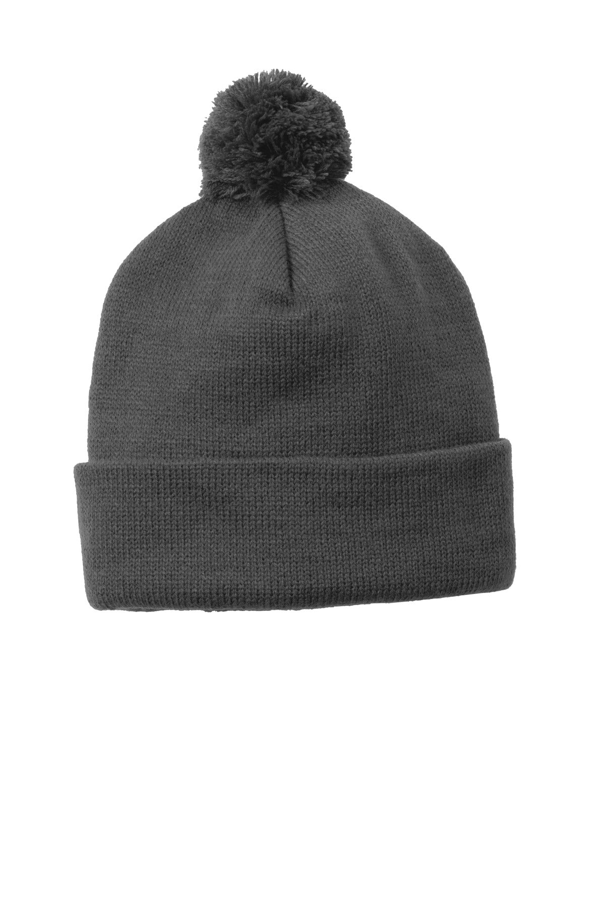 Sport-Tek Solid Pom Pom Beanie - Iron Grey - front