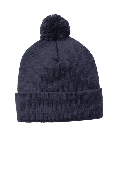 Sport-Tek Solid Pom Pom Beanie - True Navy - front