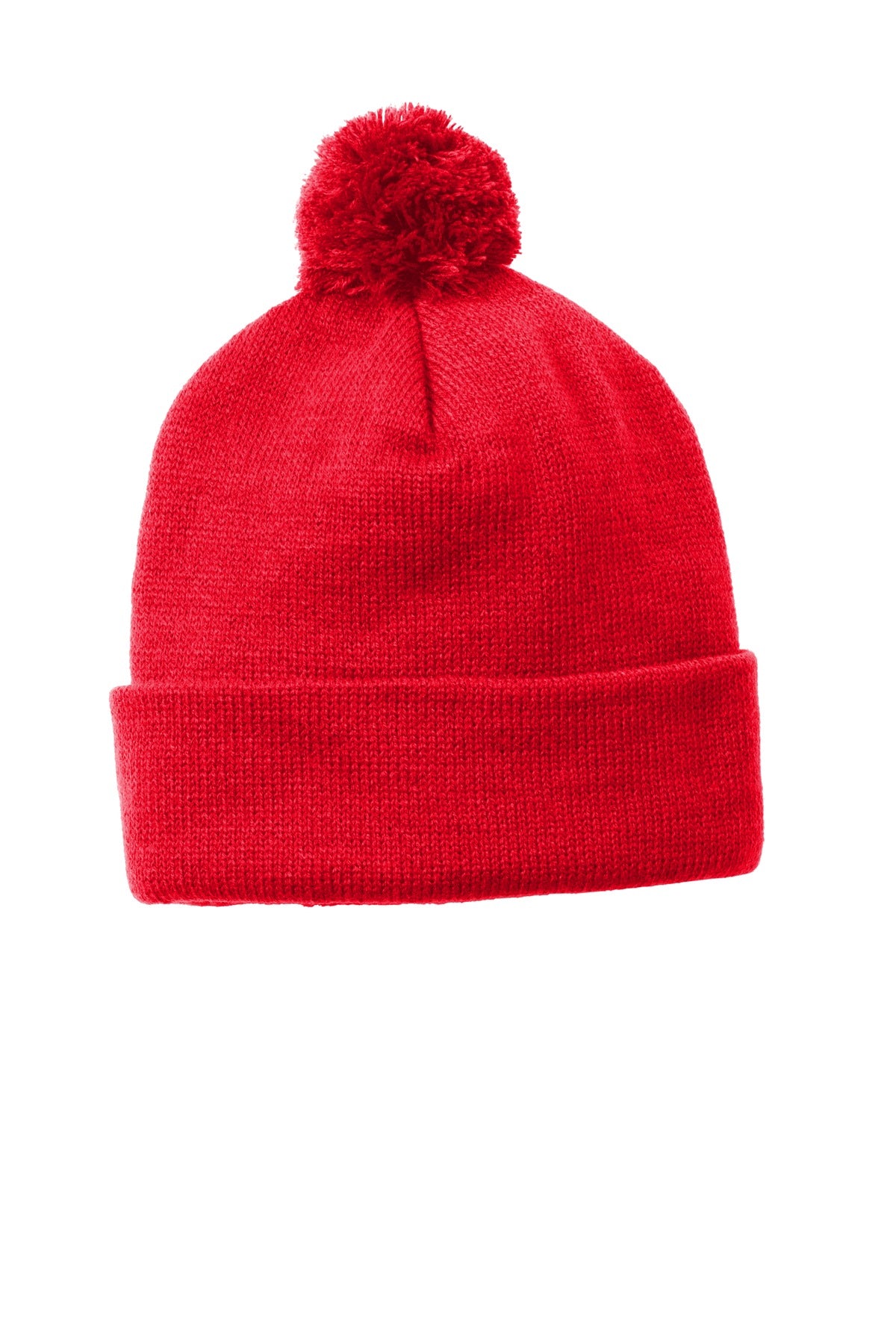 Sport-Tek Solid Pom Pom Beanie - True Red - front