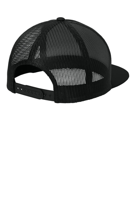 Sport-Tek YP Classics 5-Panel Classic Trucker Mesh Back Cap - Black/ Black - flat back