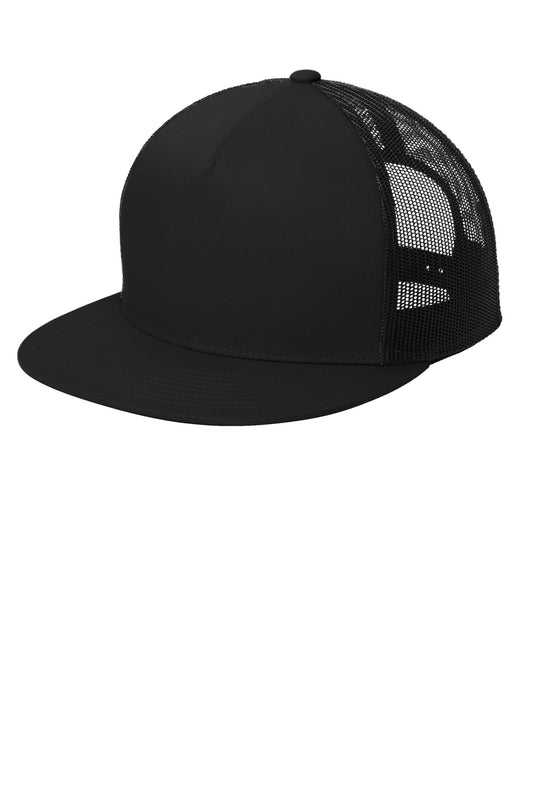 Sport-Tek YP Classics 5-Panel Classic Trucker Mesh Back Cap - Black/ Black - front