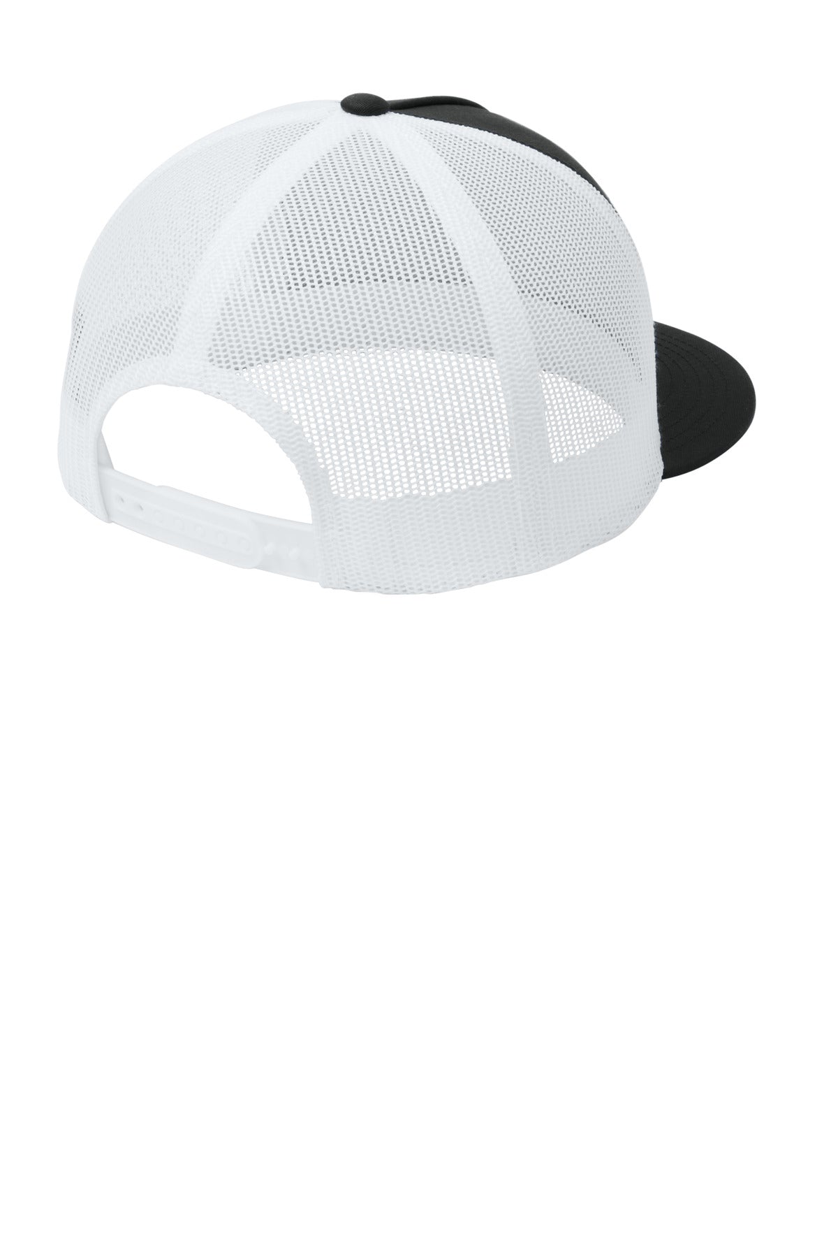 Sport-Tek YP Classics 5-Panel Classic Trucker Mesh Back Cap - Black/ White - flat back