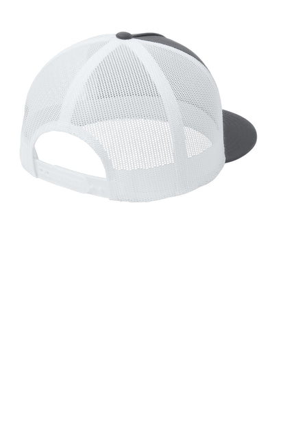 Sport-Tek YP Classics 5-Panel Classic Trucker Mesh Back Cap - Graphite/ White - flat back