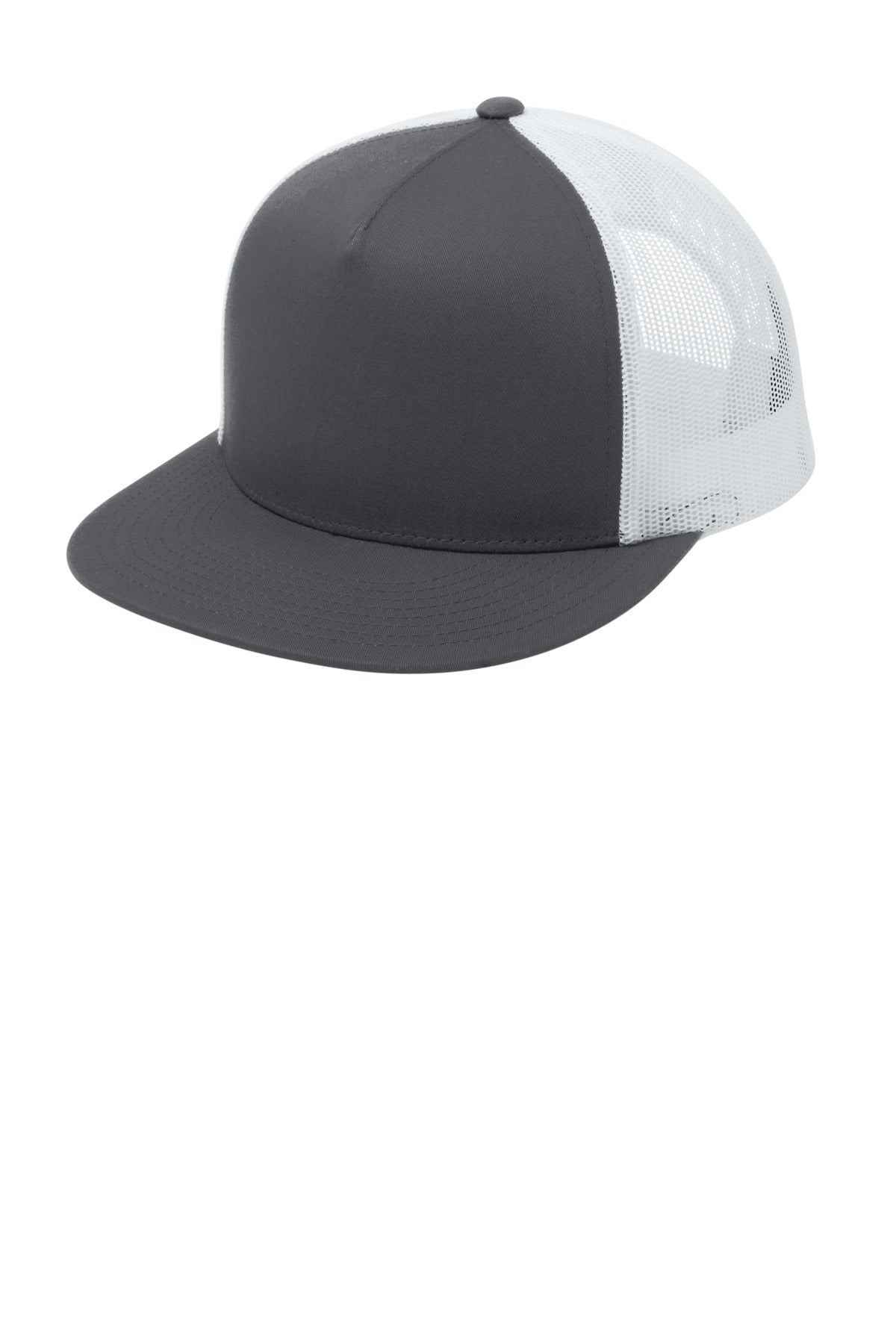 Sport-Tek YP Classics 5-Panel Classic Trucker Mesh Back Cap - Graphite/ White - front