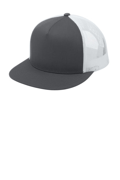 Sport-Tek YP Classics 5-Panel Classic Trucker Mesh Back Cap - Graphite/ White - front