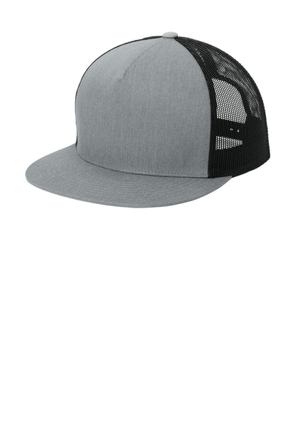 Sport-Tek YP Classics 5-Panel Classic Trucker Mesh Back Cap - Heather Grey/ Black - front