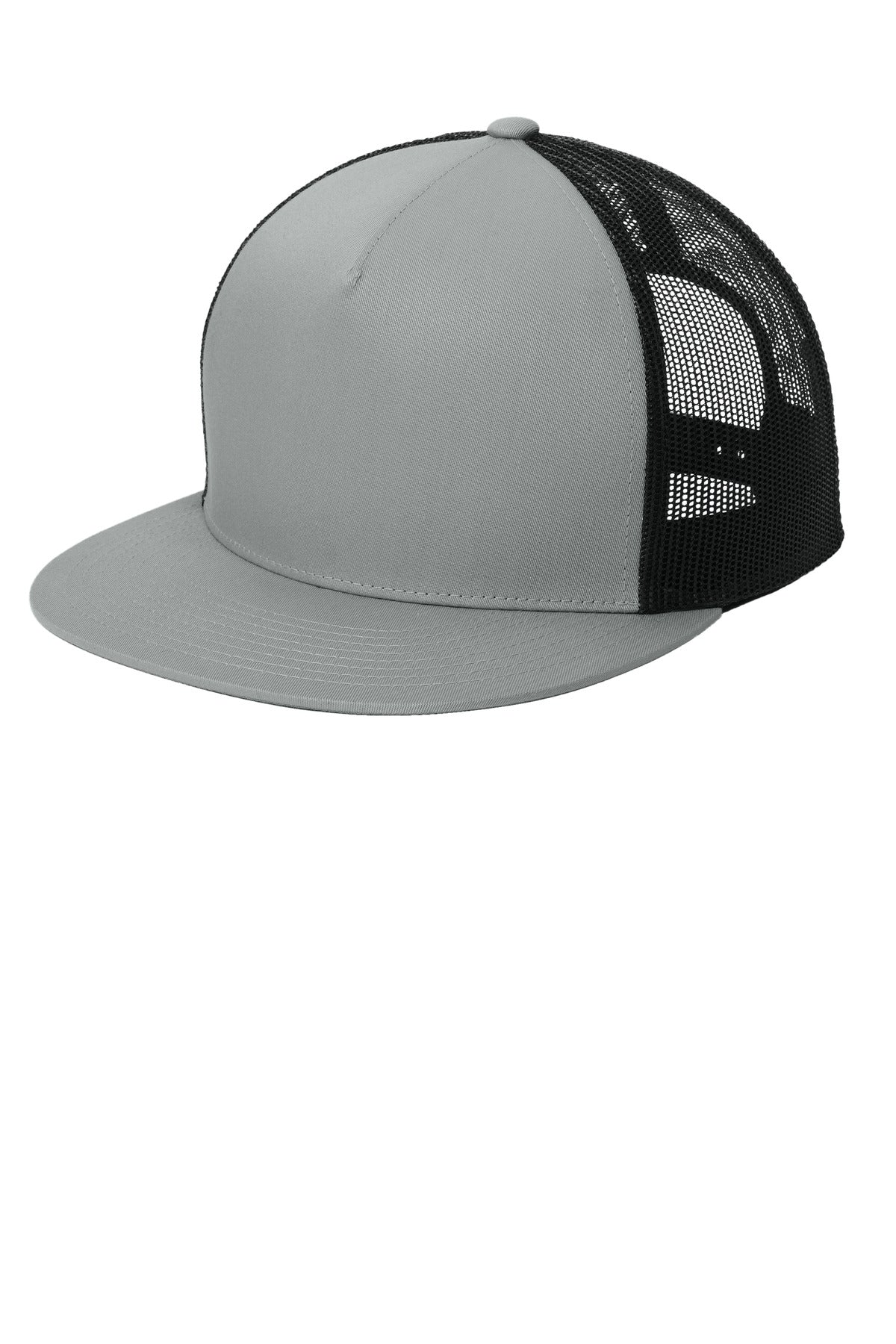 Sport-Tek YP Classics 5-Panel Classic Trucker Mesh Back Cap - Silver/ Black - front