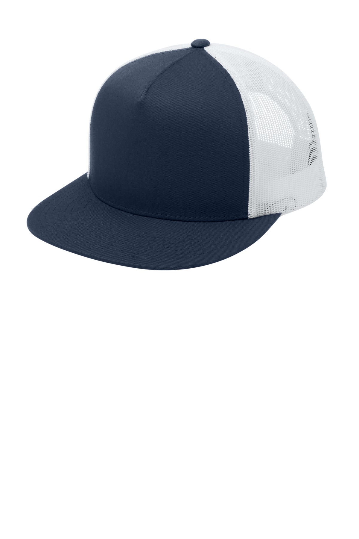 Sport-Tek YP Classics 5-Panel Classic Trucker Mesh Back Cap - True Navy/ White - front