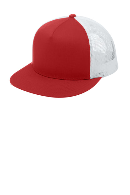 Sport-Tek YP Classics 5-Panel Classic Trucker Mesh Back Cap - True Red/ White - front