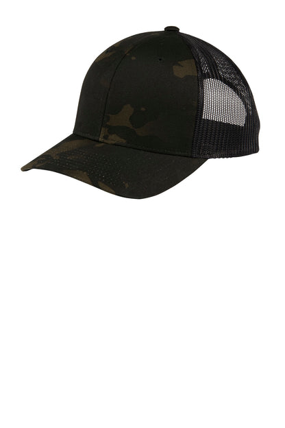 Sport-Tek YP Classics Retro Trucker Cap - Multicam Black - front
