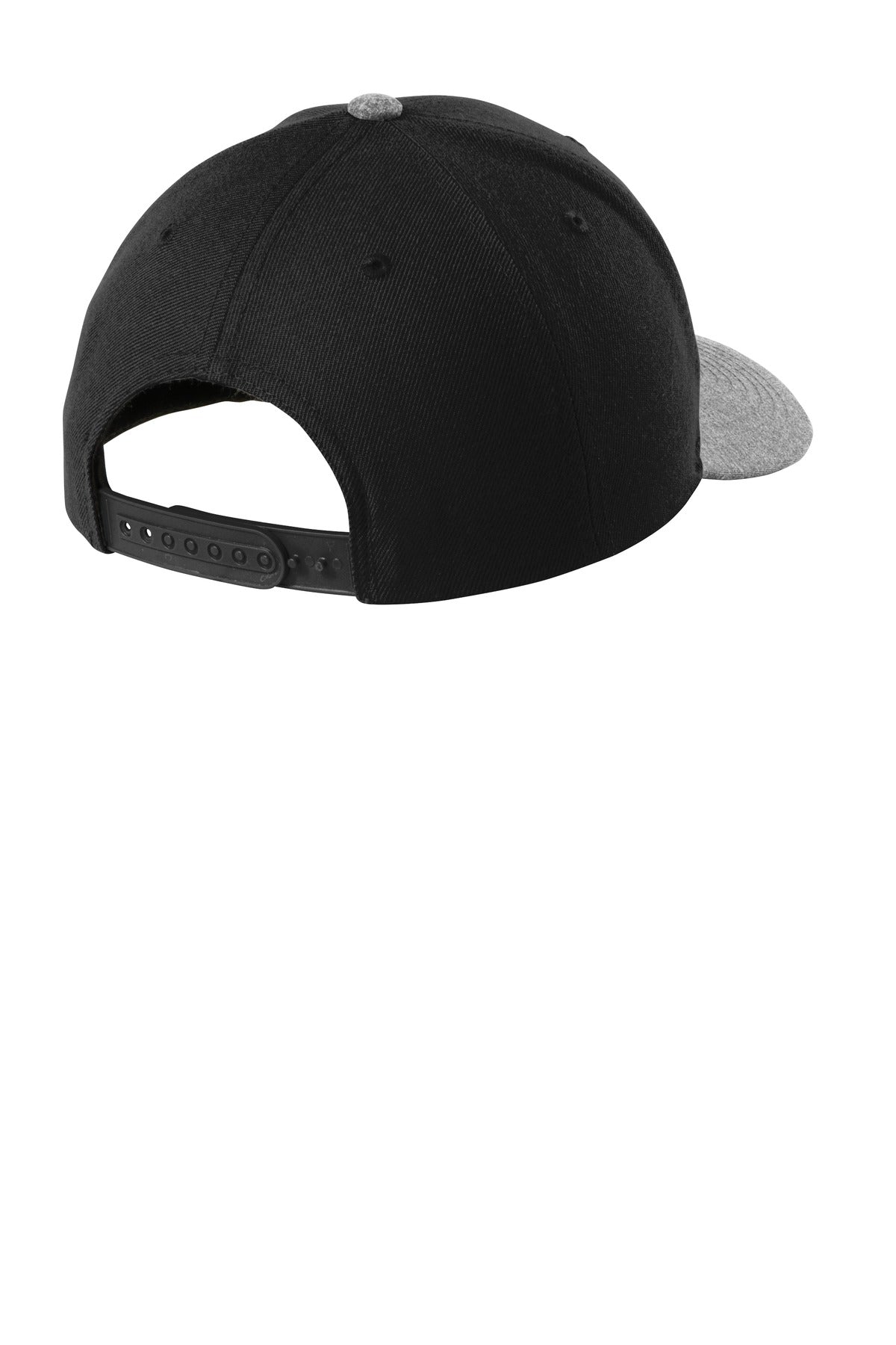 Sport-Tek YP Classics Curve Bill Snapback Cap - Black/ Grey Heather - flat back