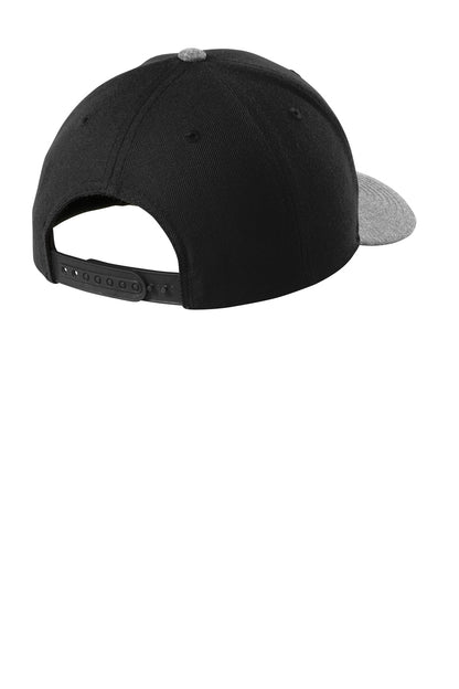 Sport-Tek YP Classics Curve Bill Snapback Cap - Black/ Grey Heather - flat back