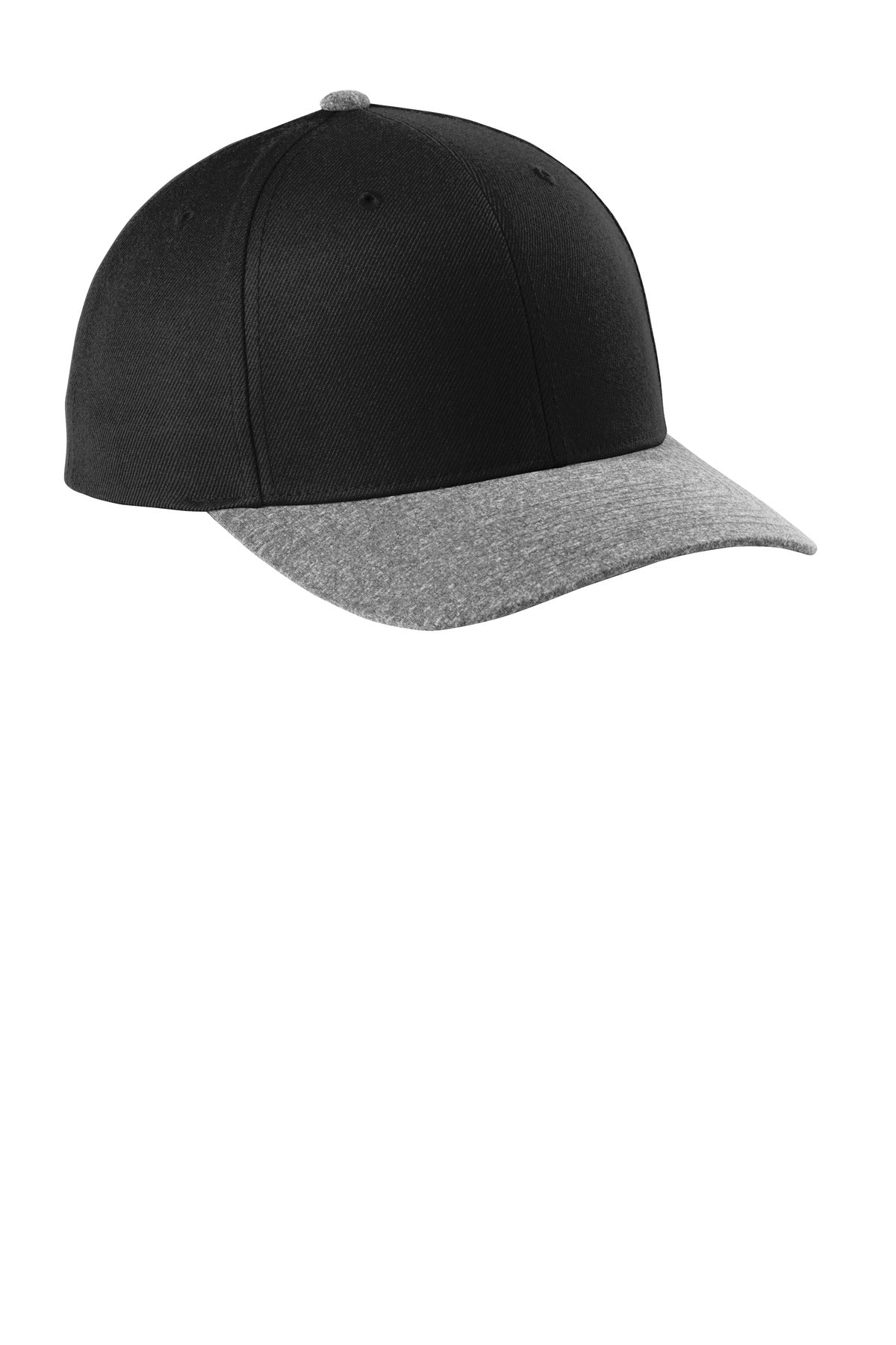 Sport-Tek YP Classics Curve Bill Snapback Cap - Black/ Grey Heather - front