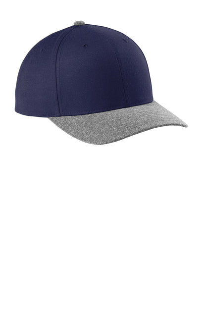 Sport-Tek YP Classics Curve Bill Snapback Cap - True Navy/ Grey Heather - front