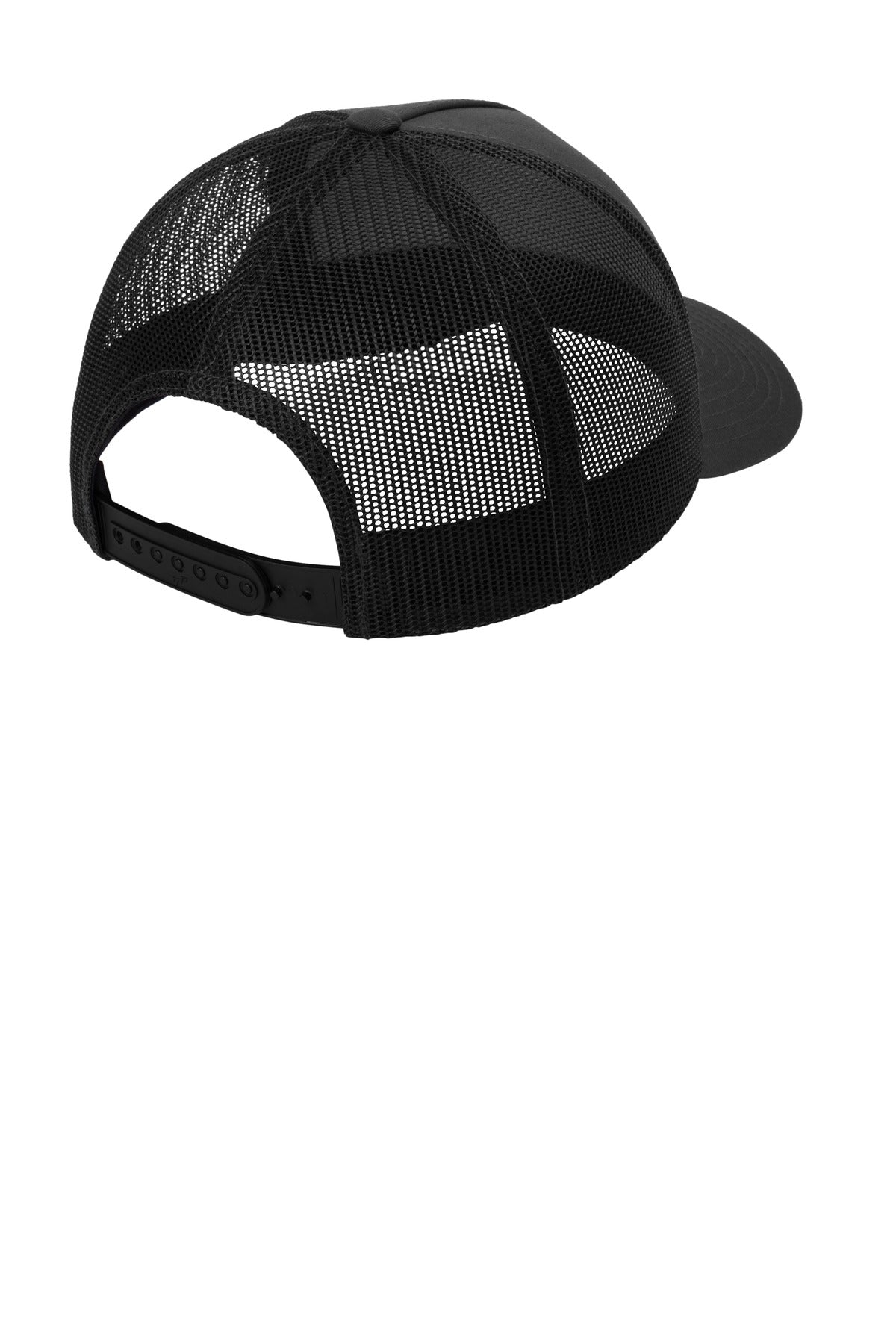 Sport-Tek YP Classics Retro Trucker 5-Panel Cap - Black/ Black - flat back