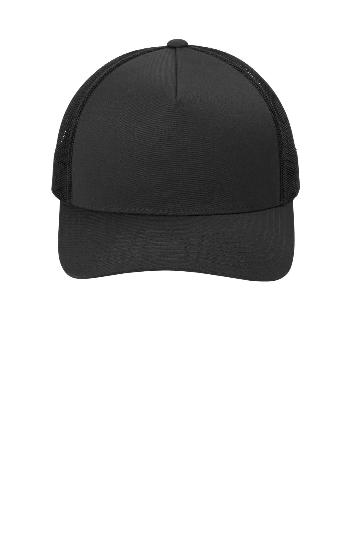 Sport-Tek YP Classics Retro Trucker 5-Panel Cap - Black/ Black - flat front
