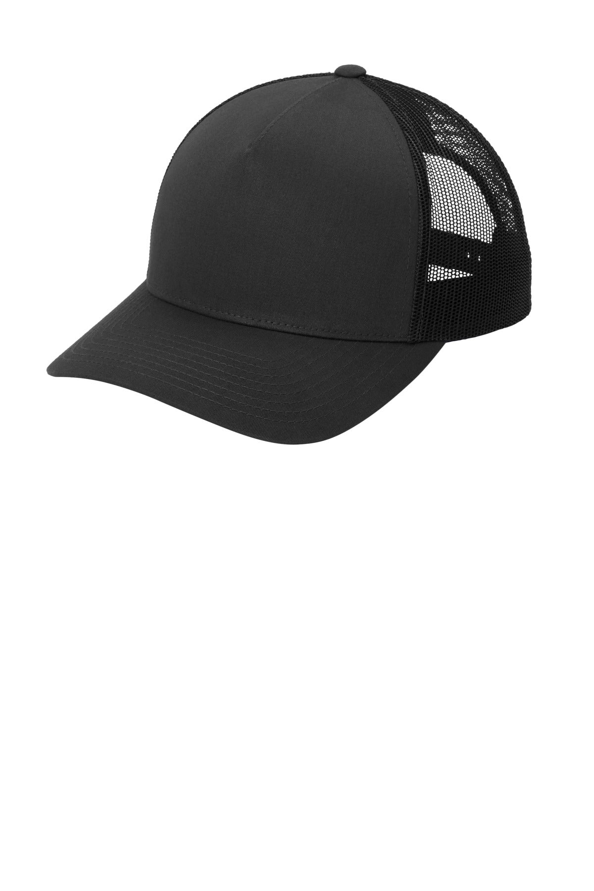 Sport-Tek YP Classics Retro Trucker 5-Panel Cap - Black/ Black - front