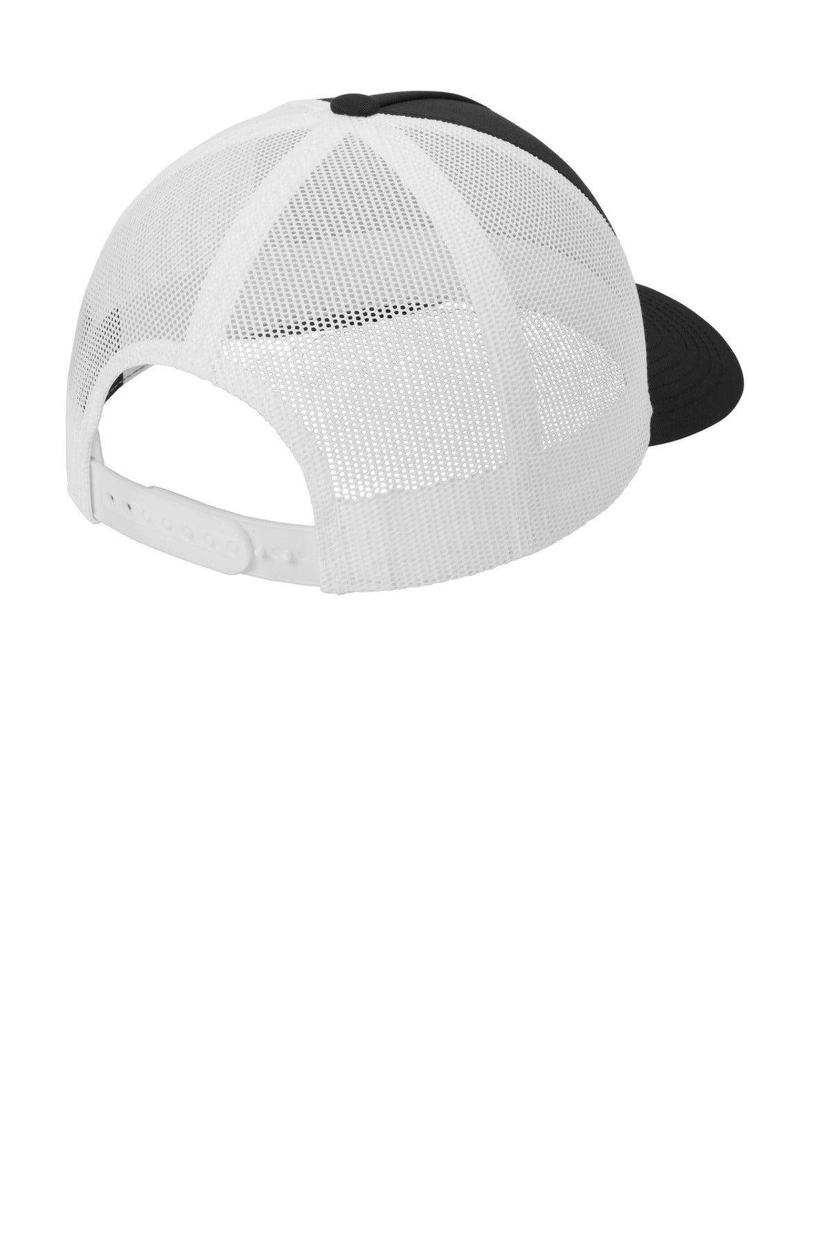 Sport-Tek YP Classics Retro Trucker 5-Panel Cap - Black/ White - flat back