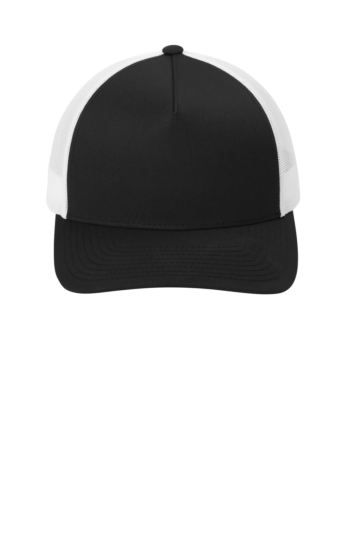 Sport-Tek YP Classics Retro Trucker 5-Panel Cap - Black/ White - flat front