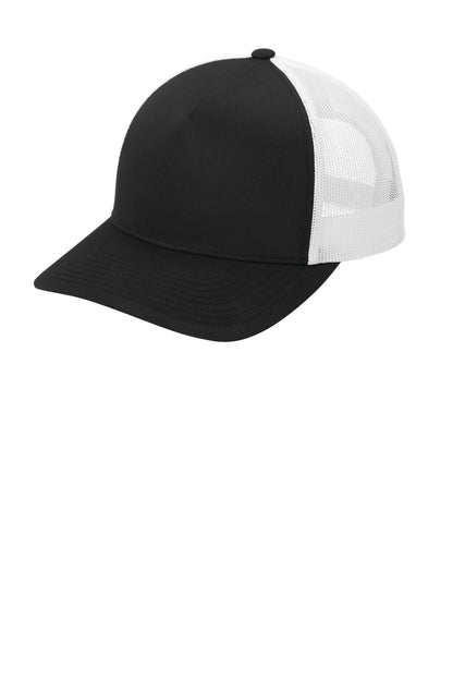 Sport-Tek YP Classics Retro Trucker 5-Panel Cap - Black/ White - front