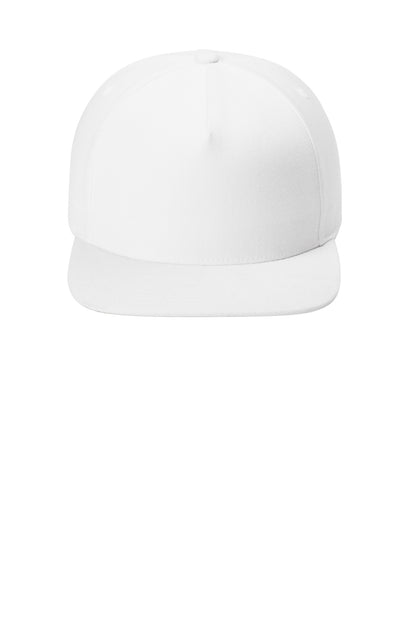 Sport-Tek YP Classics Premium 5-Panel Snapback Cap - White - flat front