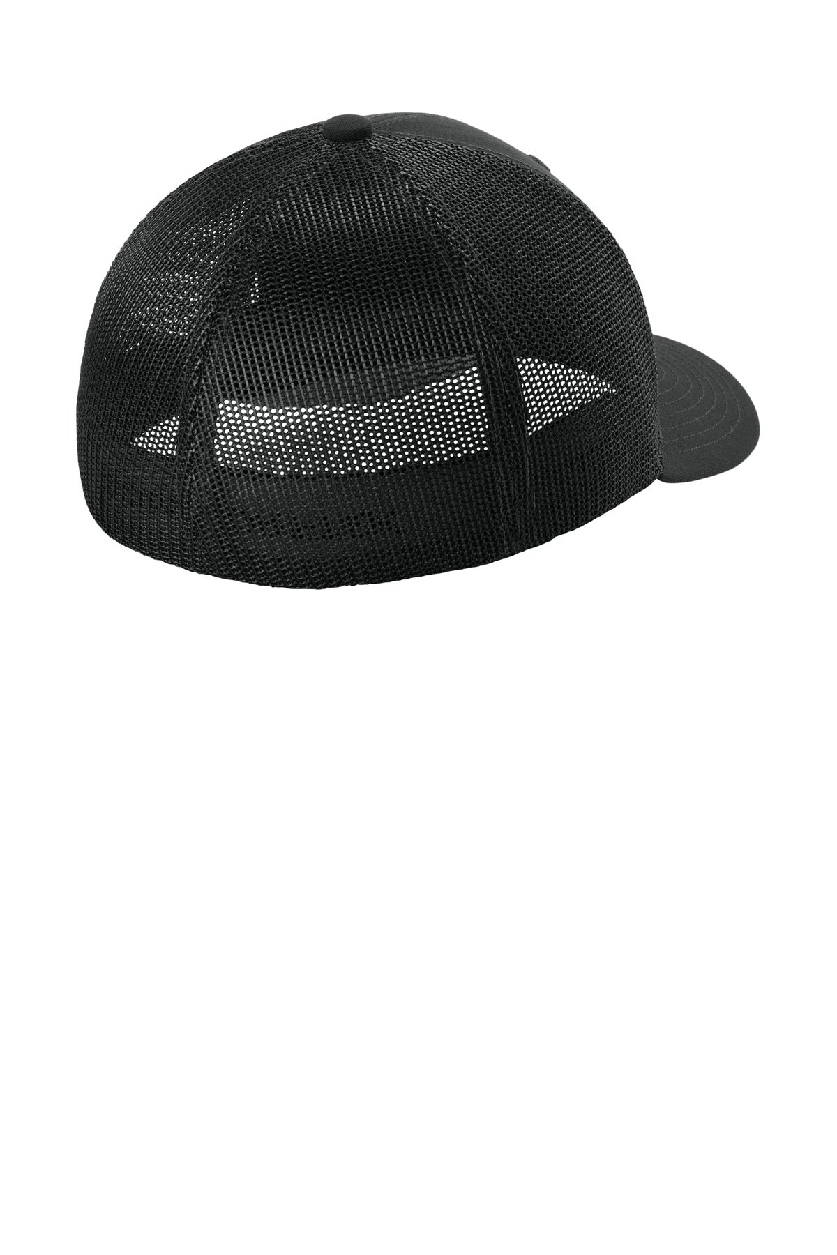 Sport-Tek Stretch-Tek Mesh Back Cap - Black/ Black - flat back