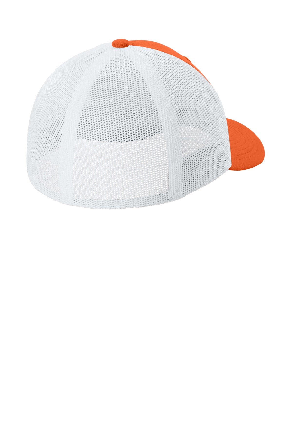 Sport-Tek Stretch-Tek Mesh Back Cap - Deep Orange/ White - flat back