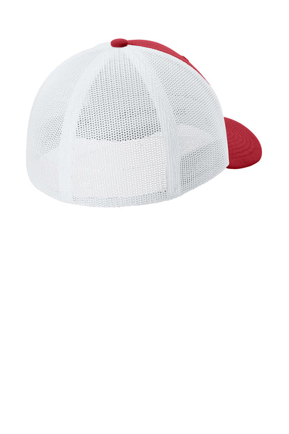 Sport-Tek Stretch-Tek Mesh Back Cap - Deep Red/ White - flat back